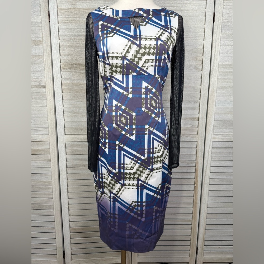 KAREN MILLEN Purple Geometric Zig Zag Print Sheath/Bodycon Dress Mesh Sleeves-8